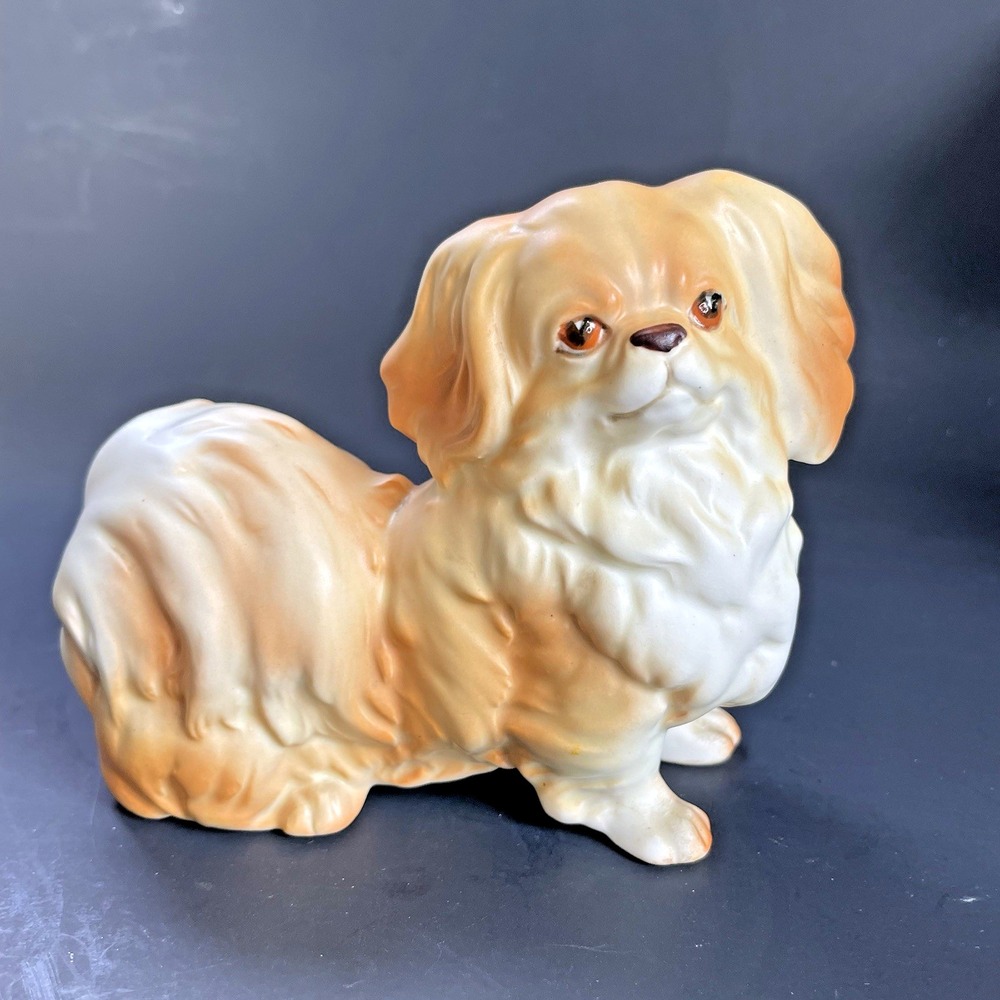 Vintage PEKINGESE Dog Figurine Fluffy Longβ Hair Blonde Made in Japan